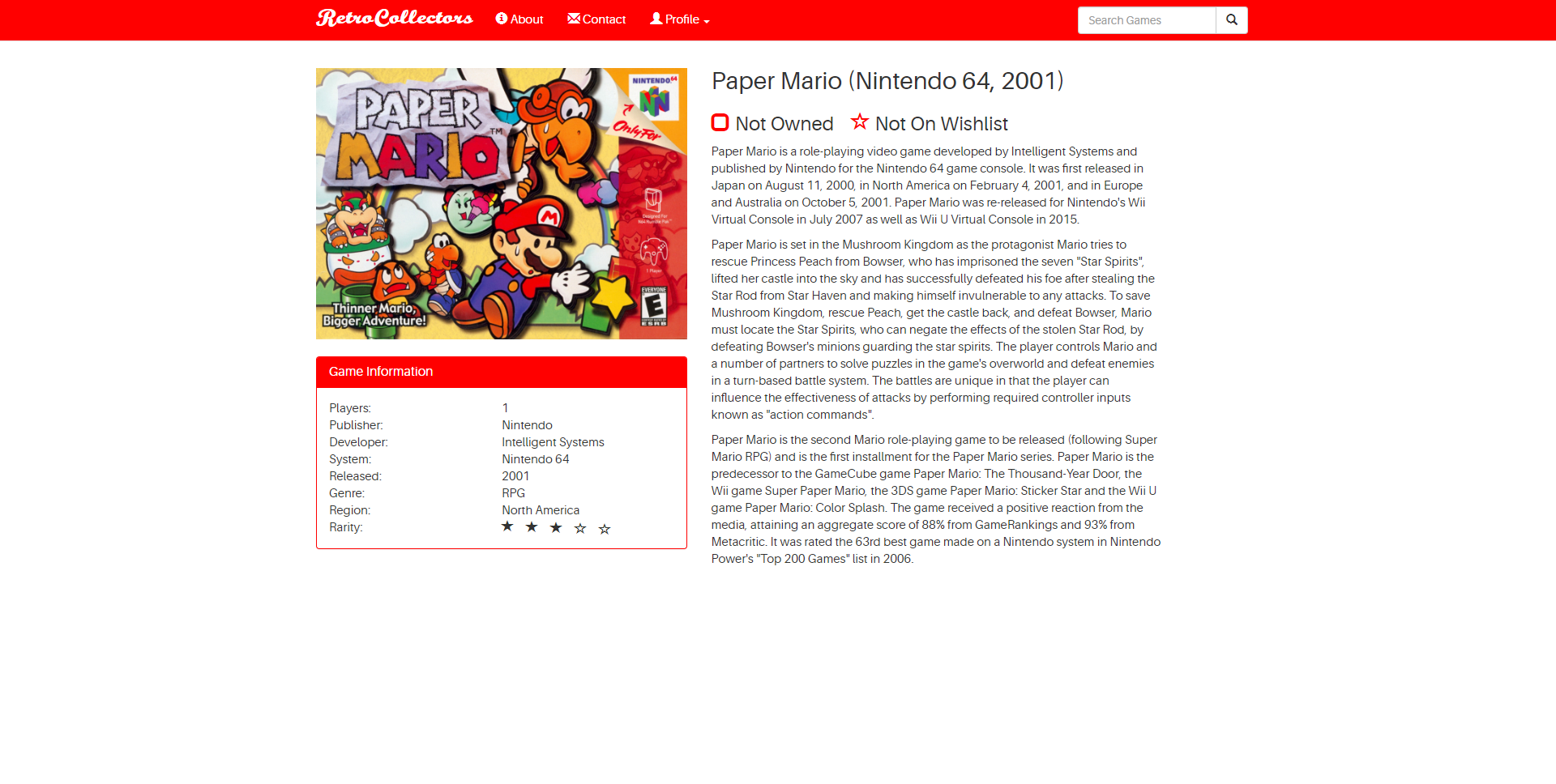 Image of a Retro Video Game Collectors Website